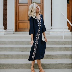 Madrid Embroidered Dress in Navy